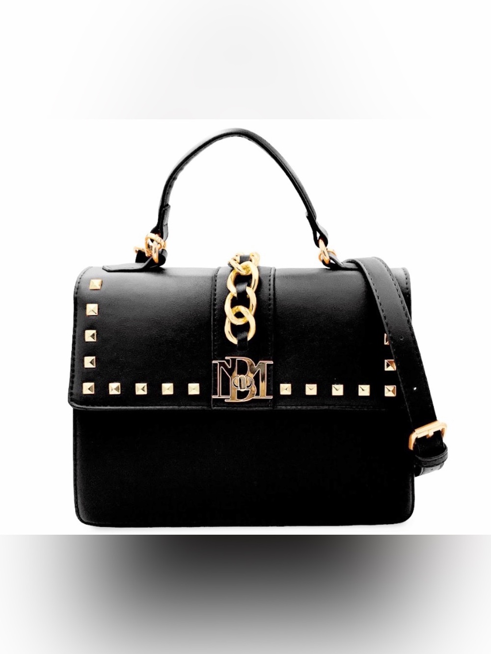 NWT Badgley Mischka Black Satchel with Gold-Tone Chain & Studs
